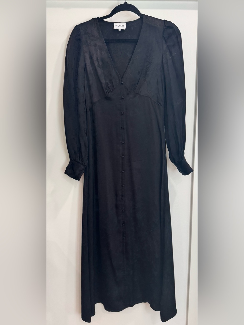 FRNCH Black Long-Sleeve Button-Front Midi Dress